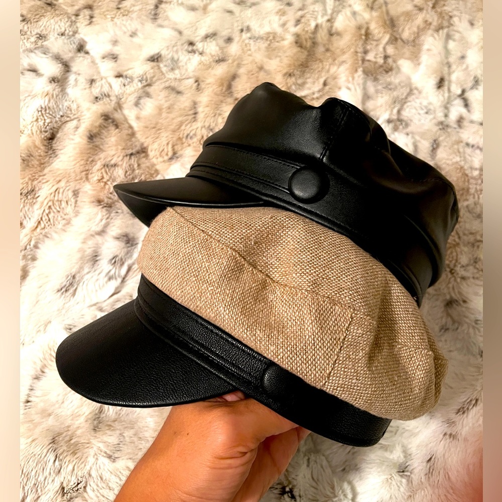 2 faux leather beret